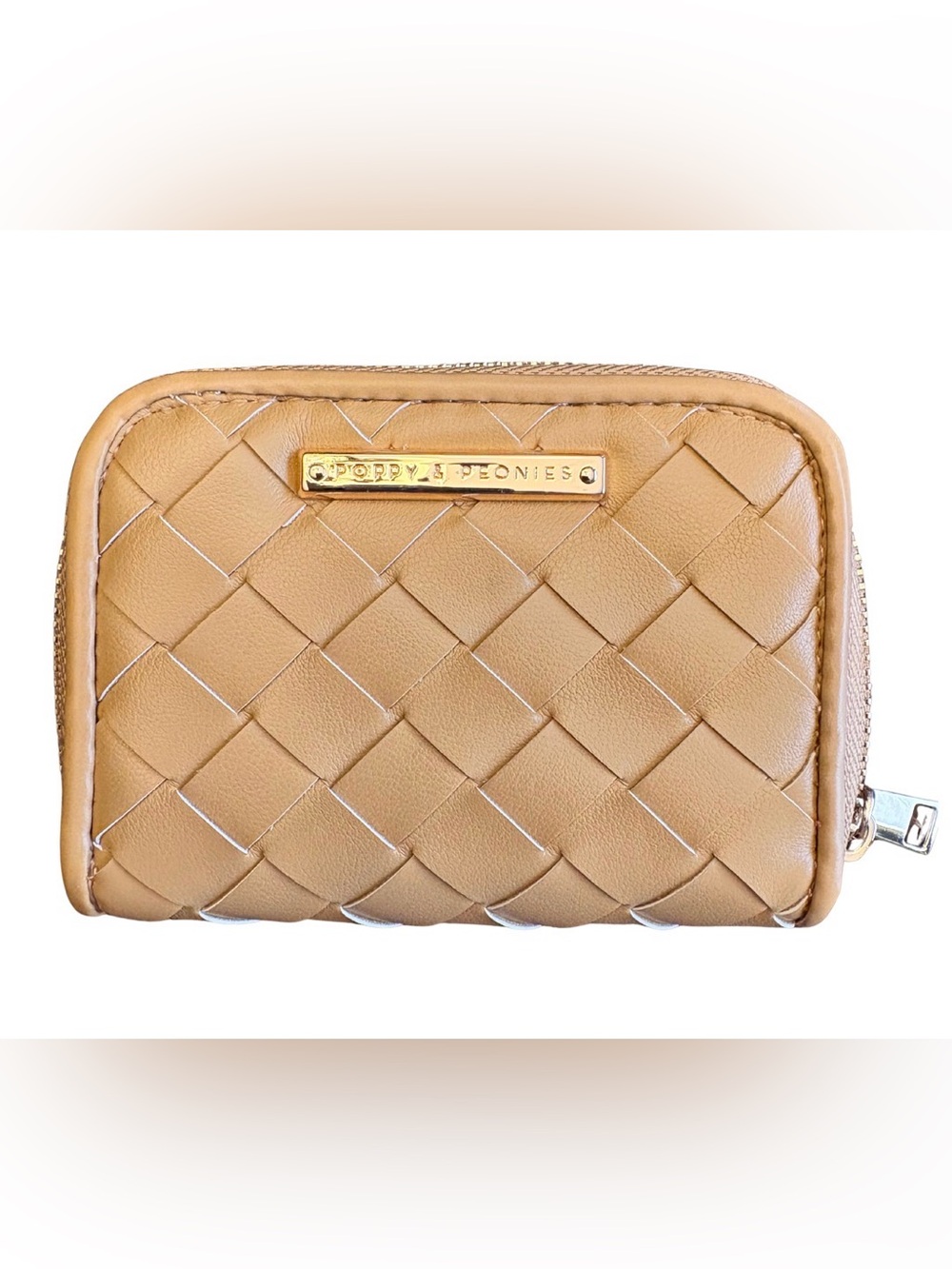 POPPY & PEONIES- Tan Woven Zip wallet